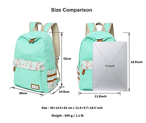 NYLY Dot Floral School Bag, Chica impermeable bolso suave niño ligero portátil mochila Slytherin bolsa de almuerzo de la universidad Grande S-6