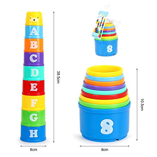 O-Kinee Vasos Apilables para Niños, Juguetes Bebe 6 Meses, 9 Piezas Cubos Apilables Playa Juguete Bebes, Stacking Toy, Educación Temprana Juguetes Montessori, Juguetes Educativos, para Baños y Playas