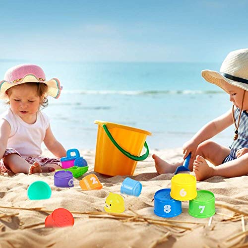 O-Kinee Vasos Apilables para Niños, Juguetes Bebe 6 Meses, 9 Piezas Cubos Apilables Playa Juguete Bebes, Stacking Toy, Educación Temprana Juguetes Montessori, Juguetes Educativos, para Baños y Playas