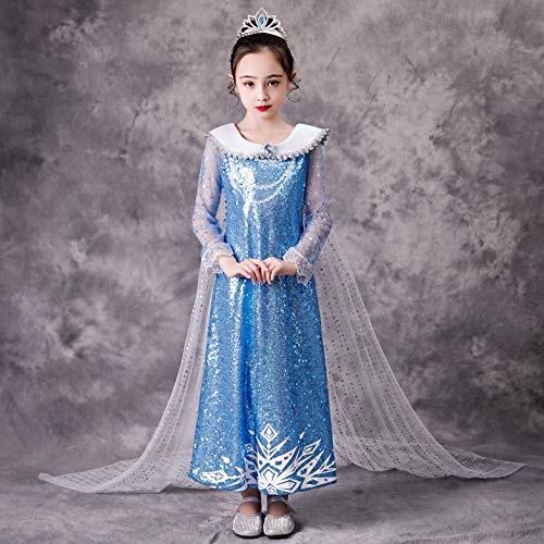 O.AMBW 3 Modelos Diferentes de Vestidos de Princesa Azul con Capa Larga Regalar Uso Todo El Año Carnaval Halloween Navidad Reyes Magos para Niñas de 2 a 9 Años Altura 90-150 cm