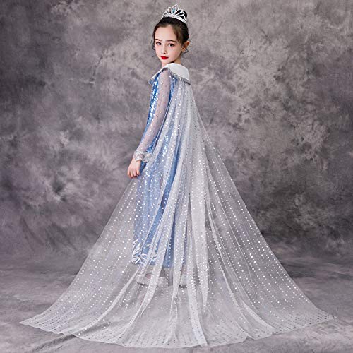 O.AMBW 3 Modelos Diferentes de Vestidos de Princesa Azul con Capa Larga Regalar Uso Todo El Año Carnaval Halloween Navidad Reyes Magos para Niñas de 2 a 9 Años Altura 90-150 cm