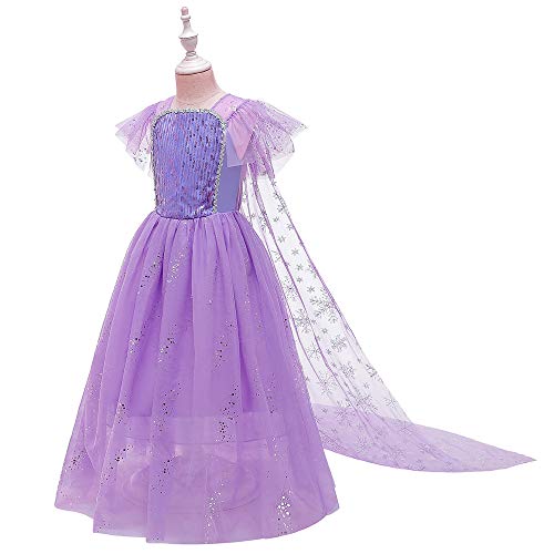 O.AMBW Vestido de Princesa con Capa para Niñas Disfraz de Reina Elsa Frozen Cosplay Princesa Disfraces y Accesorios de Princesa Fiesta Halloween Carnaval Navidad Reyes para Niñas de 3 a 9 años