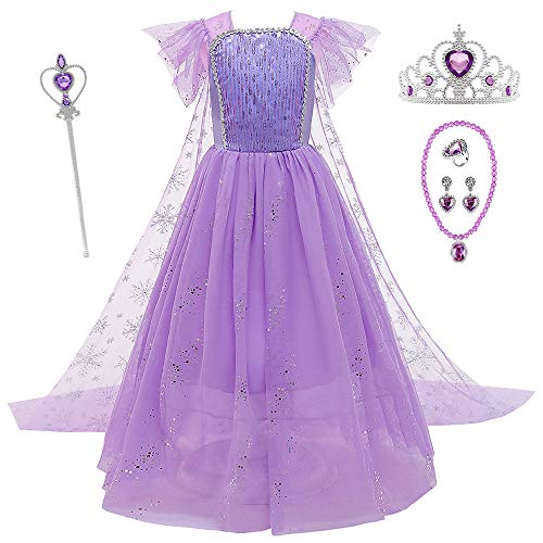 O.AMBW Vestido de Princesa con Capa para Niñas Disfraz de Reina Elsa Frozen Cosplay Princesa Disfraces y Accesorios de Princesa Fiesta Halloween Carnaval Navidad Reyes para Niñas de 3 a 9 años