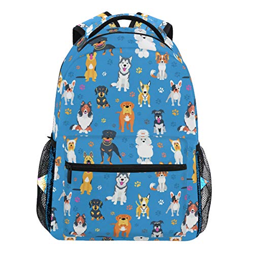 Oarencol Mochila de dibujos animados con diseño de huellas de perro, color azul, mochila para viajes, escuela, universidad, para mujeres, hombres, niñas y niños