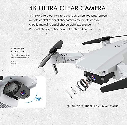 OBEST Mini Dron con Cámara 4K HD, Dual Cámara Posicionamiento de Flujo óptico, Altitude Hold, Modo sin Cabeza, Vuelo de Trayectoria, para Principiantes, 2 Baterías, Vuelo de 24-30 Minutos, Blanco