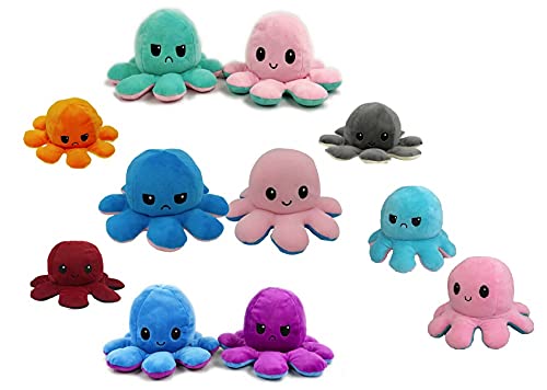 Octopus - Peluche reversible de pulpo, regalo para niños, niñas, niños, seguridad probada, color rosa y azul