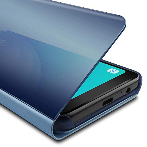 Oihxse Espejo Funda Compatible con Xiaomi Redmi 7A Carcasa Ultra Slim Mirror Flip Translúcido View Tipo Libro Tapa Standing 360°Protectora PC + PU Cover Anti-Scratch Caso(Azul)