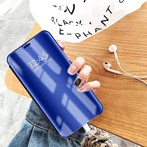 Oihxse Espejo Funda Compatible con Xiaomi Redmi 7A Carcasa Ultra Slim Mirror Flip Translúcido View Tipo Libro Tapa Standing 360°Protectora PC + PU Cover Anti-Scratch Caso(Azul)