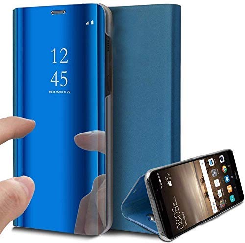 Oihxse Espejo Funda Compatible con Xiaomi Redmi 7A Carcasa Ultra Slim Mirror Flip Translúcido View Tipo Libro Tapa Standing 360°Protectora PC + PU Cover Anti-Scratch Caso(Azul)