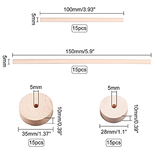 OLYCRAFT 16 Uds Ruedas de Juguete de Madera Sin Terminar, Orificio de Eje Clásico, Accesorios de Juguete para Manualidades de Madera Natural, Bricolaje, Decoración del Hogar, Etc.