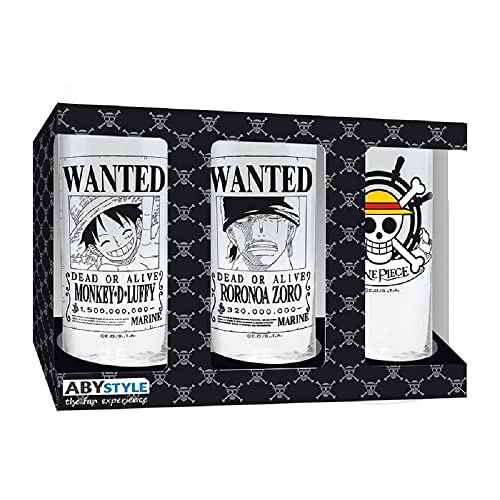 One Piece - Juego de 3 vasos - Wanted - Luffy Ruffy - Logo - Roronoa Zoro - Trafalgar