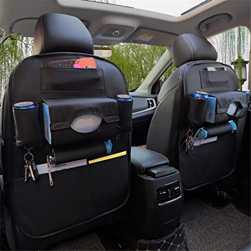 Organizador de cuero, 2 piezas, para asiento de coche, tapetes protectores de asiento trasero para niños, protectores de respaldo impermeables con soporte para pantalla táctil para tableta Ipad de 10