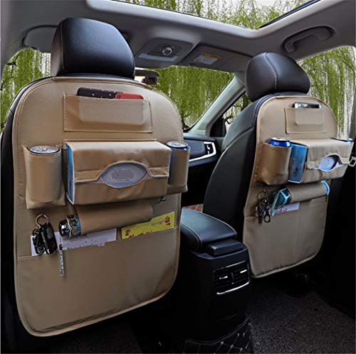 Organizador de cuero para asiento de coche, 2 piezas, tapetes protectores de asiento trasero para niños, protectores de respaldo a prueba de agua con soporte para pantalla táctil para tableta Ipad de