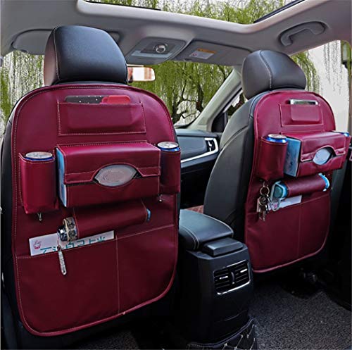 Organizador de cuero para asiento de coche, 2 piezas, tapetes protectores para asientos traseros para niños, protectores impermeables para el respaldo del asiento con soporte para pantalla táctil para