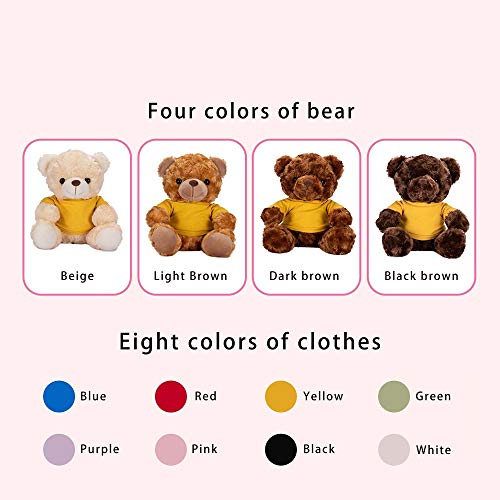 Osito de Peluche Personalizado con Texto Personalizado Personalizado, Peluche de Oso de Peluche de 9,8 ", 3 Colores de Oso de Peluche, 8 Colores de Camiseta