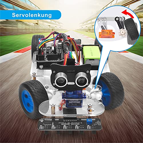 OSOYOO Smart Car para Arduino UNO | Servo Steering Rack DIY Kit | Bluetooth Mock Driving | WiFi IOT | Auto Drive | Learn C++ Programming