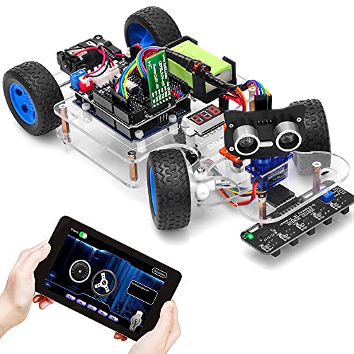 OSOYOO Smart Car para Arduino UNO | Servo Steering Rack DIY Kit | Bluetooth Mock Driving | WiFi IOT | Auto Drive | Learn C++ Programming