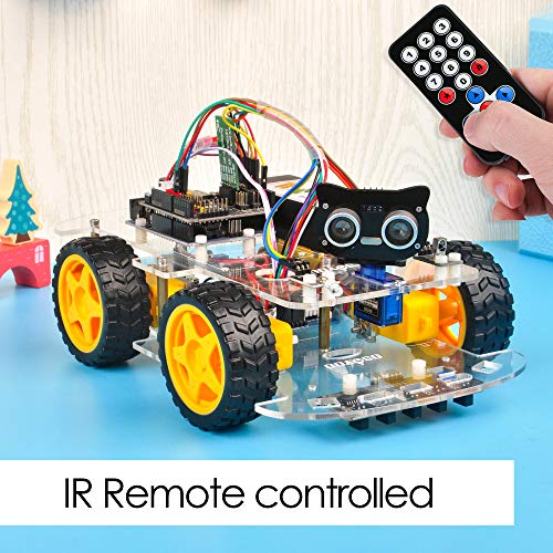 OSOYOO V2.1 Smart Robot Car Kit for Arduino – Controller Board Line Tracking, Ultrasonic Sensor, Bluetooth, Motor Shield, IR Remote Control, Mobile App – Battery and Charger Included