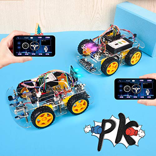 OSOYOO V2.1 Smart Robot Car Kit for Arduino – Controller Board Line Tracking, Ultrasonic Sensor, Bluetooth, Motor Shield, IR Remote Control, Mobile App – Battery and Charger Included