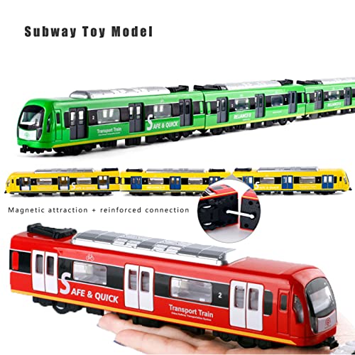 oubofang Coche de Juguete de Tren de Tren de Metro de Ciudad de simulación de Metal, Modelo de Coche de aleación de Tren con Voz Real, Coche de Juguete con Carro + Escena de simulación