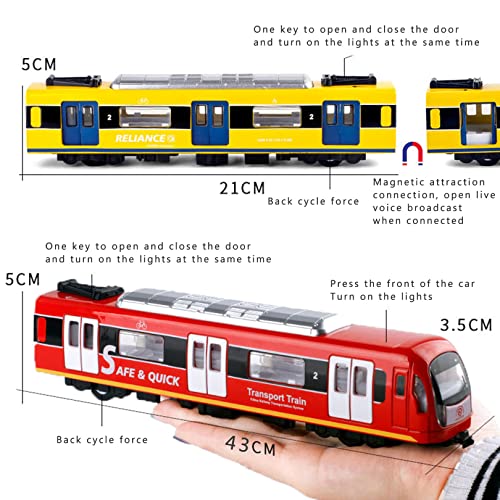 oubofang Coche de Juguete de Tren de Tren de Metro de Ciudad de simulación de Metal, Modelo de Coche de aleación de Tren con Voz Real, Coche de Juguete con Carro + Escena de simulación