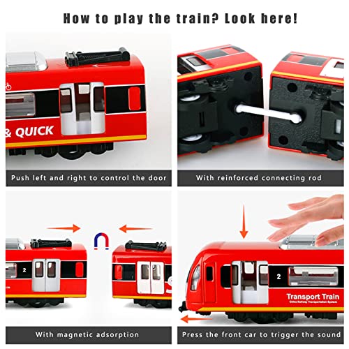 oubofang Coche de Juguete de Tren de Tren de Metro de Ciudad de simulación de Metal, Modelo de Coche de aleación de Tren con Voz Real, Coche de Juguete con Carro + Escena de simulación