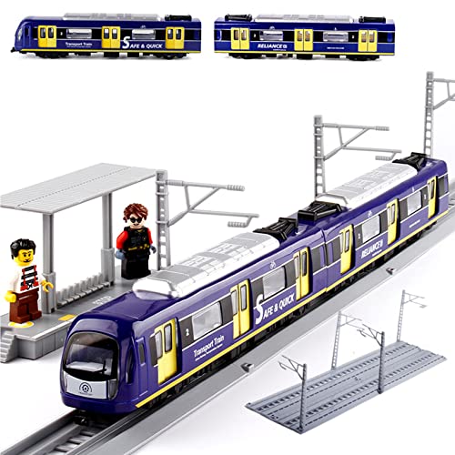 oubofang Coche de Juguete de Tren de Tren de Metro de Ciudad de simulación de Metal, Modelo de Coche de aleación de Tren con Voz Real, Coche de Juguete con Carro + Escena de simulación