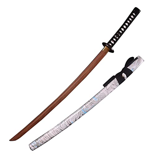 Oukerde Espada de Madera,Espada de Samurái,Katana Katana de Madera con Vaina,Espada de Cosplay de Madera,Accesorios para Juegos de rol,Espada de Juguete para Niños,103cm /100cm,1PCS.