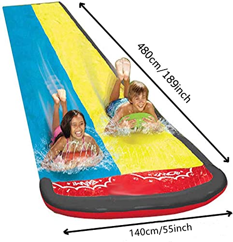 Ousyaah Tobogán de Agua, 4.8 x 1.4M Resbaladilla de Agua Doble Inflable Gigantes con 2 Tablas de Bodyboard para Niños Adultos Diversión al Aire Libre Juego Acuático