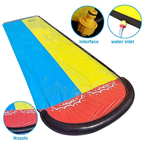 Ousyaah Tobogán de Agua, 4.8 x 1.4M Resbaladilla de Agua Doble Inflable Gigantes con 2 Tablas de Bodyboard para Niños Adultos Diversión al Aire Libre Juego Acuático