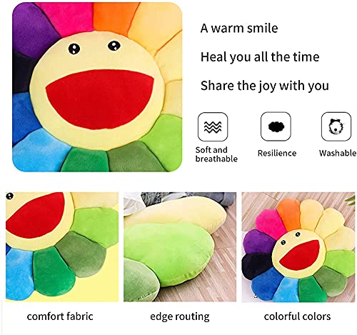 OVERDWEY Rainbow Flush Sunflower Throw Pillow, Smiley Face Flower Suelo Almohada, para Decoración de la Sala de Hogar, Sofá Decoración Lectura Almohadas De Cojín,Gris,60x60cm