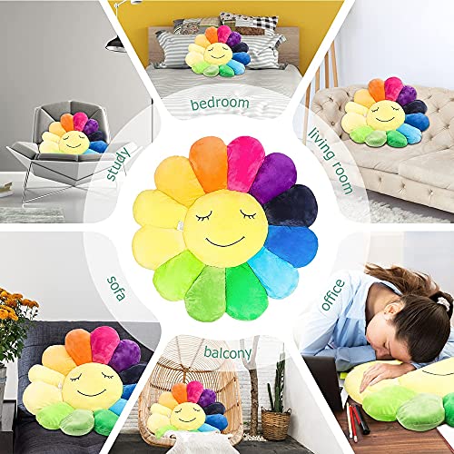 OVERDWEY Rainbow Flush Sunflower Throw Pillow, Smiley Face Flower Suelo Almohada, para Decoración de la Sala de Hogar, Sofá Decoración Lectura Almohadas De Cojín,Gris,60x60cm