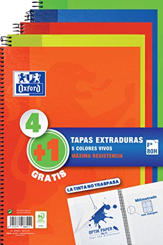 Oxford - Pack 4+1 Cuadernos Folio A4, Tapa Extradura Write&Erase, 80 Hojas, Colores Aleatorios