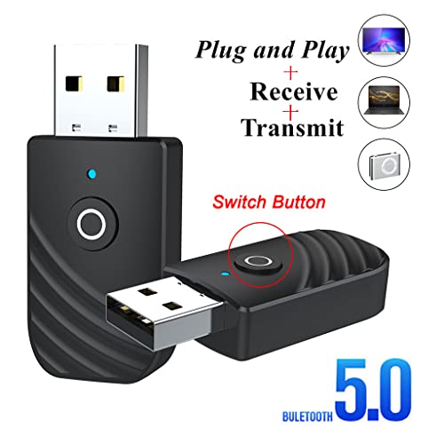 P Prettyia Adaptador USB Bluetooth 5.0 3 en 1, Receptor / Transmisor USB Bluetooth, Adaptador de Audio para El Hogar, Coche, Laptop, Bluetooth Dongle, Entrada Au