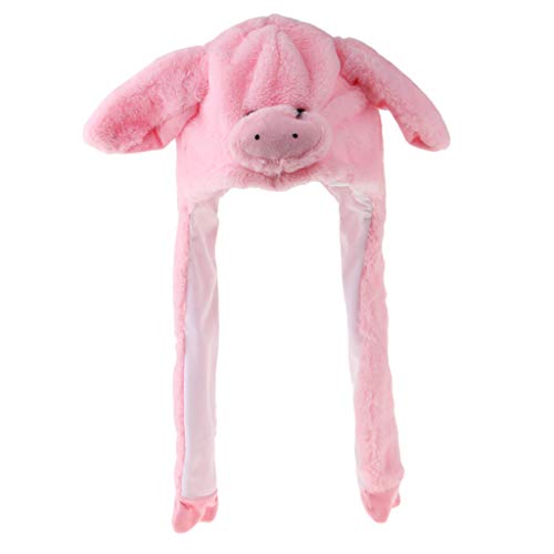 P Prettyia Sombrero de Animal de Peluche Gorro Orejera de Cerdo de Dibujo Animado con Orejas Movibles Accesorios de Disfraz Cosplay - Rosado