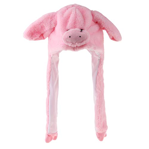 P Prettyia Sombrero de Animal de Peluche Gorro Orejera de Cerdo de Dibujo Animado con Orejas Movibles Accesorios de Disfraz Cosplay - Rosado