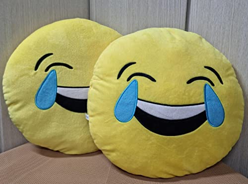 Pack 2 x Cojín Emoji gruñon, Almohada Emoji Emoticon Relleno Suave Juguete de Peluche 35x35x5cm Cada uno