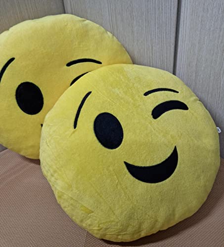 Pack 2 x Cojín Emoji gruñon, Almohada Emoji Emoticon Relleno Suave Juguete de Peluche 35x35x5cm Cada uno