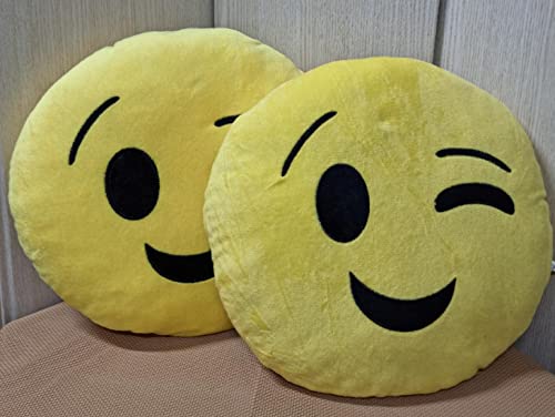 Pack 2 x Cojín Emoji gruñon, Almohada Emoji Emoticon Relleno Suave Juguete de Peluche 35x35x5cm Cada uno