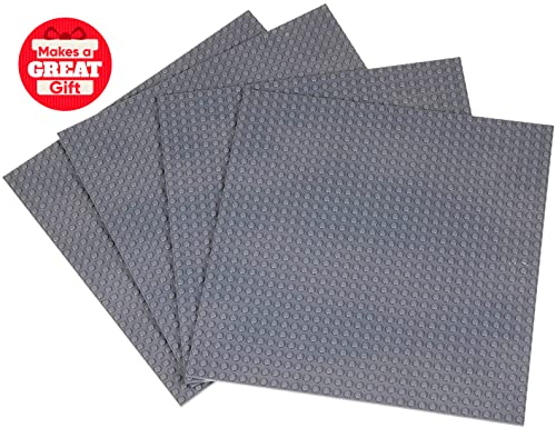 Pack de 4 Bases apilables con Ladrillos separadores 2 x 2 - Construcción en Forma de Torre - Compatible con Todas Las Marcas - 25,4 x 25,4 cm - Gris