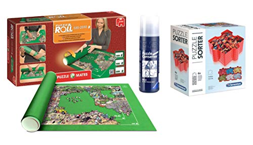 Pack Puzzle Roll 2000. Tapete universal para transportar/guardar puzzles + Pegamento/conserver+ Bandejas portapiezas