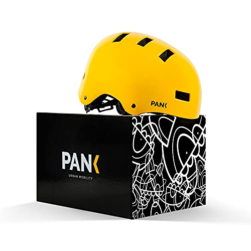 PANK Casco de Bici para niños de 6-12 años. Homologado CE. Casco de Patinete, Casco de Skate. Máxima protección, Ajustable, Ligero y cómodo (Amarillo)