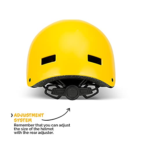 PANK Casco de Bici para niños de 6-12 años. Homologado CE. Casco de Patinete, Casco de Skate. Máxima protección, Ajustable, Ligero y cómodo (Amarillo)