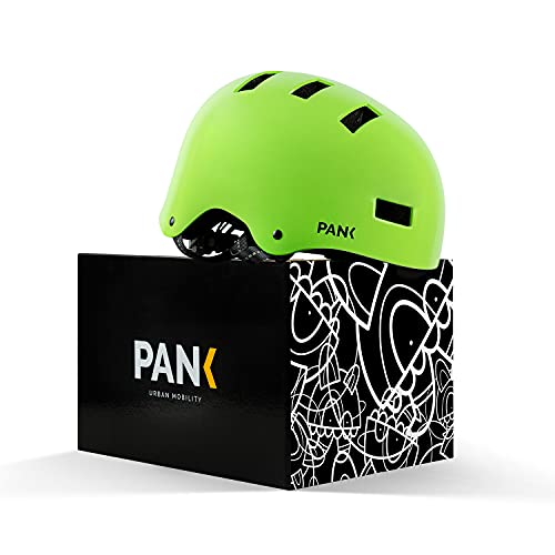 PANK Casco de Bici para niños de 6-12 años. Homologado CE. Casco de Patinete, Casco de Skate. Máxima protección, Ajustable, Ligero y cómodo (Verde)