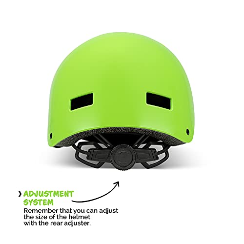 PANK Casco de Bici para niños de 6-12 años. Homologado CE. Casco de Patinete, Casco de Skate. Máxima protección, Ajustable, Ligero y cómodo (Verde)