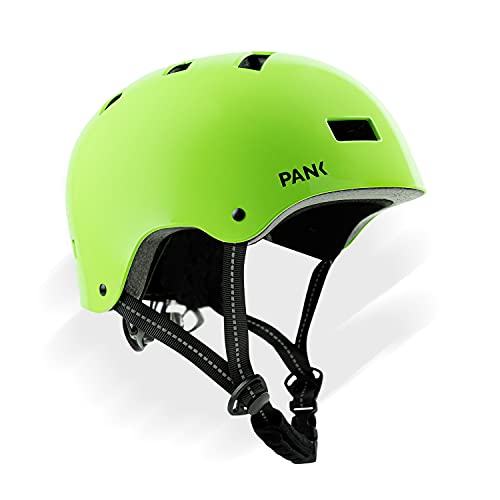 PANK Casco de Bici para niños de 6-12 años. Homologado CE. Casco de Patinete, Casco de Skate. Máxima protección, Ajustable, Ligero y cómodo (Verde)