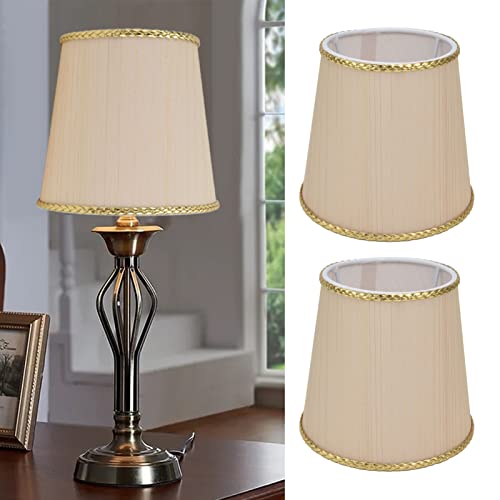 Pantalla de tela, 2 piezas Pantalla de lámpara pequeña Pantalla de tela con borde dorado beige para lámpara de pared de lámpara de mesa E14