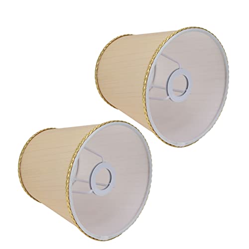 Pantalla de Tela para Lámpara Pequeña de 2 Uds, Pantalla de Tela de Barril con Borde Dorado Beige, Adecuada para Boca de Tornillo E14