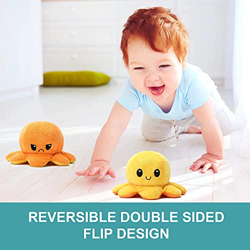 Paquete de 2 pulpos de peluche suave pulpo reversible de pulpo en color rosa, azul y amarillo naranja, pulpo de doble cara reversible Plushie para niñas, niños y amigos