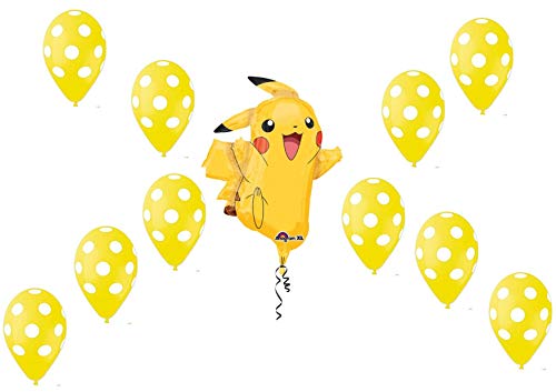 Party Store Web by Casa Dolce Casa Pokemon Pikachu - Pelota de papel supershape - Kit de ramo de centro de mesa para inflar con aire o helio - CDC - (1 supershape, 20 globos de pez)